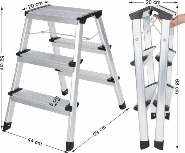 SONGMICS Alumínium dupla létra, többfunkciós, teherbírás 150kg, 3 lépcsővel, 59x44x62cm - Image 2