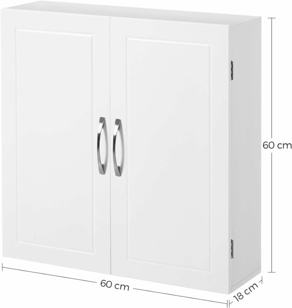 VASAGLE Dulap de baie de perete, cu 2 rafturi reglabile, stil scandinav, 60x18x60cm, alb mat - Image 3