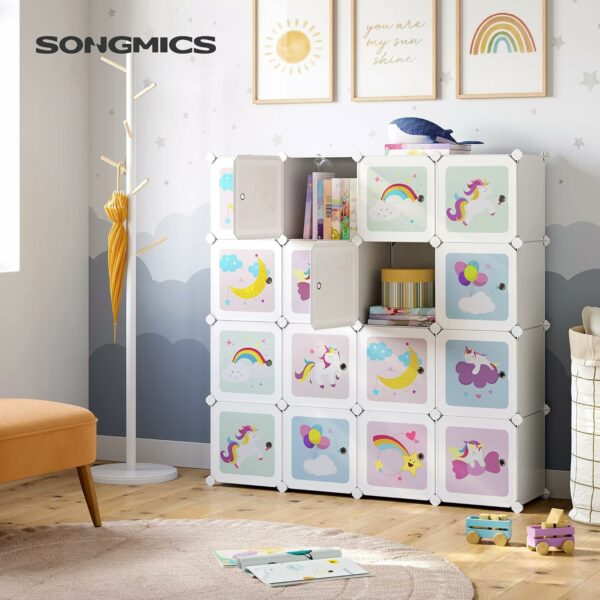 SONGMICS Moduláris játéktároló szekrény, 16 részes, 123x31x123cm, fehér - Image 3