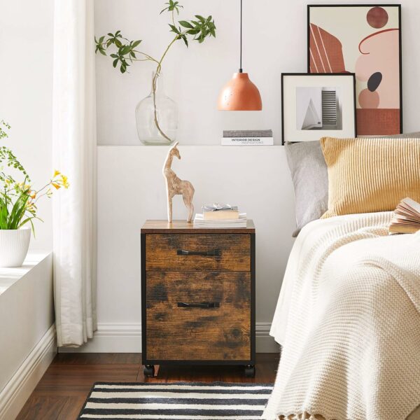VASAGLE Dulap mobil tip rollbox pentru birouri, cu 2 sertare, stil industrial, 41x40x55cm, maro rustic - Image 3
