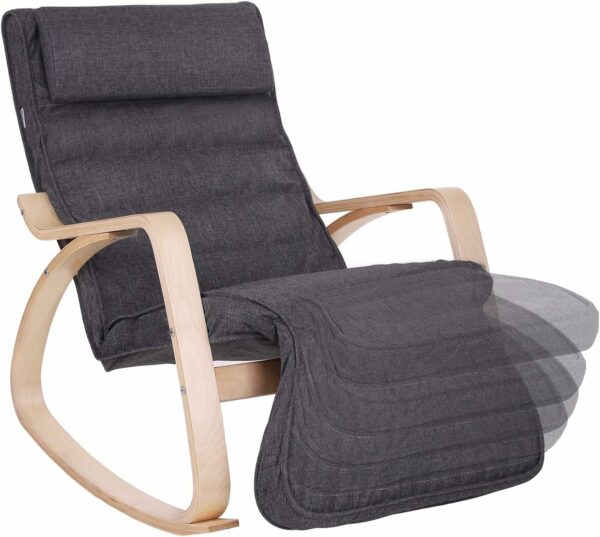 SONGMICS Fa hintaszék, állítható lábtámasz, maximum 150kg, 67x115x91cm, sötétszürke - Image 4