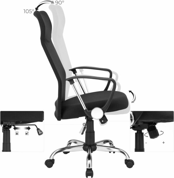 SONGMICS Ergonomikus irodai szék tárgyalóba, forgatható, párnázott, állítható magasságú és összecsukható, fekete - Image 4