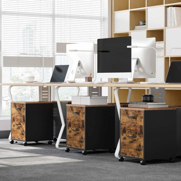 VASAGLE Dulap mobil tip rollbox pentru birouri, cu 2 sertare, stil industrial, 41x40x55cm, maro rustic - Image 4
