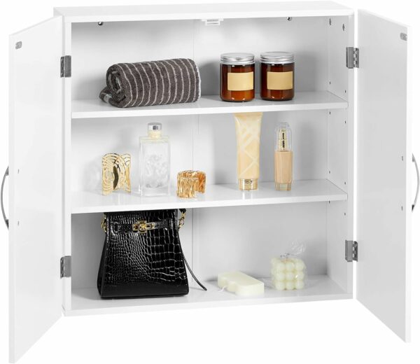VASAGLE Dulap de baie de perete, cu 2 rafturi reglabile, stil scandinav, 60x18x60cm, alb mat - Image 5