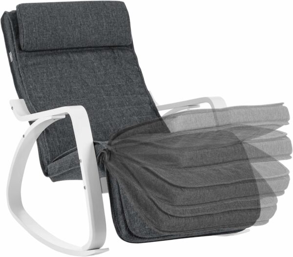 SONGMICS Fa hintaszék, állítható lábtartó, maximum 150kg, 67x115x91cm, szürke és fehér - Image 5