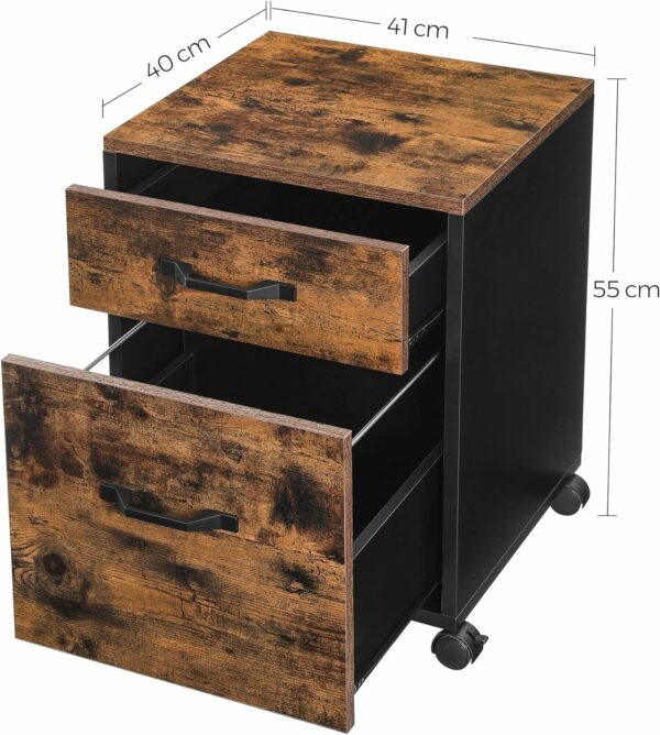 VASAGLE Dulap mobil tip rollbox pentru birouri, cu 2 sertare, stil industrial, 41x40x55cm, maro rustic - Image 5