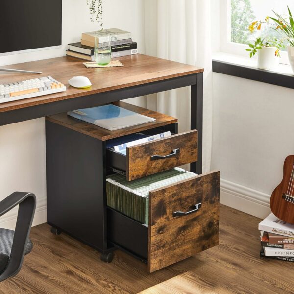 VASAGLE Dulap mobil tip rollbox pentru birouri, cu 2 sertare, stil industrial, 41x40x55cm, maro rustic - Image 6