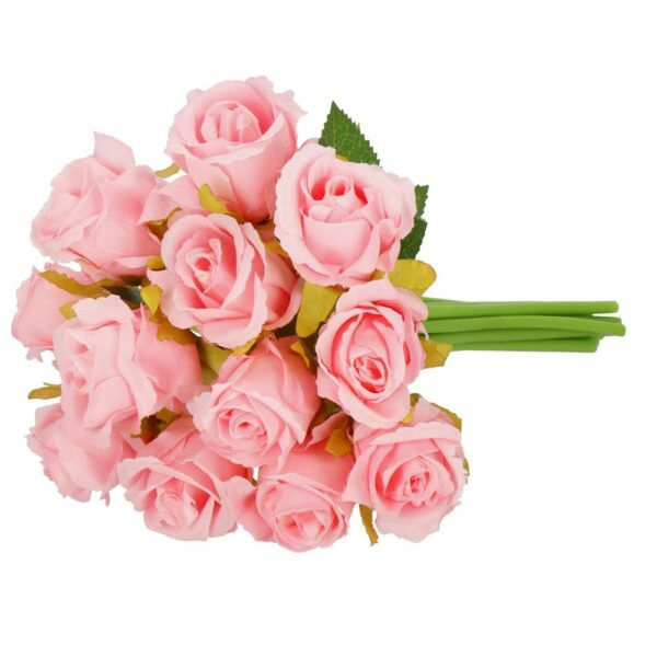 Mű poliészter virágcsokor, 12 rózsa, 26 cm, rózsaszín - Image 6