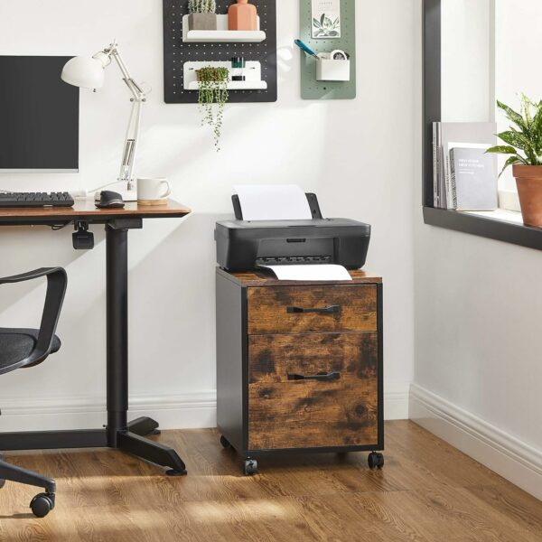 VASAGLE Dulap mobil tip rollbox pentru birouri, cu 2 sertare, stil industrial, 41x40x55cm, maro rustic - Image 8