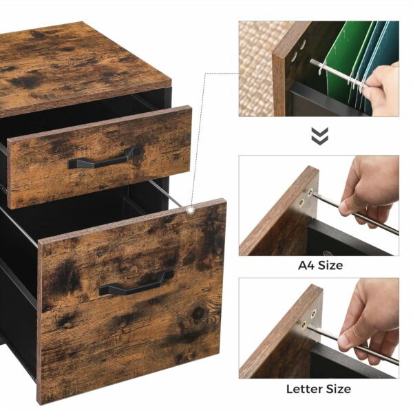 VASAGLE Dulap mobil tip rollbox pentru birouri, cu 2 sertare, stil industrial, 41x40x55cm, maro rustic - Image 9
