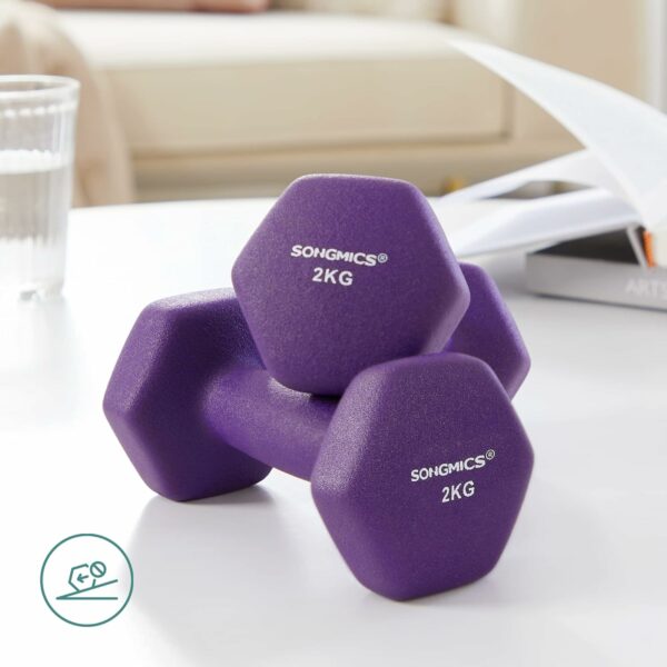 SONGMICS 6 db hatszögletű súlyzó készlet tartással, 2x1kg 2x1.5kg 2x2kg, többszínű - Image 9
