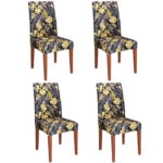 Set 4 huse pentru scaun, marime universala, poliester si spandex, 38x70cm, gri si galben