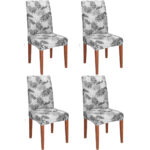 Set 4 huse universale pentru scaun, marime universala, poliester si spandex, 38x70cm, gri cu model floral