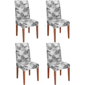 Set 4 huse universale pentru scaun, marime universala, poliester si spandex, 38x70cm, gri cu model floral