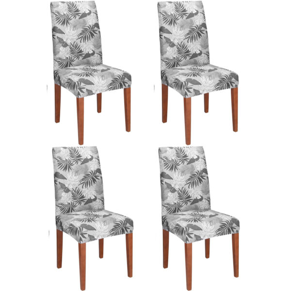 Set 4 huse universale pentru scaun, marime universala, poliester si spandex, 38x70cm, gri cu model floral