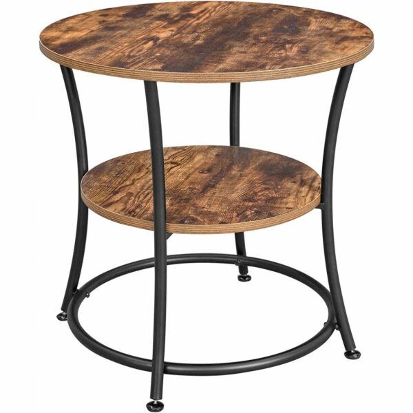 VASAGLE Masuta laterala rotunda, tip noptiera, cu 2 rafturi, cadru de otel, 55x55cm, maro rustic