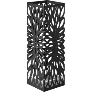 SONGMICS Fém esernyőtartó, akasztókkal és csepptálcával, 16x16x49cm, fekete