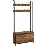 VASAGLE Cipőtartó cipőtároló résszel, acélvázas, ipari stílusú, 32x85x180cm, rusztikus barna