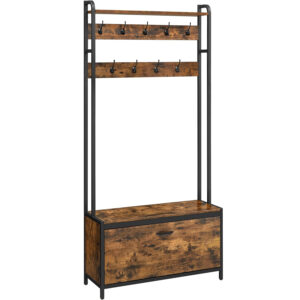 VASAGLE Cipőtartó cipőtároló résszel, acélvázas, ipari stílusú, 32x85x180cm, rusztikus barna
