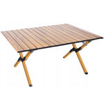Kempingasztal gyors összecsukható rendszerrel, fém vázzal, 90x60x44cm, barna