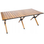 Kempingasztal gyors összecsukható rendszerrel, ultrakönnyű alumínium kerettel, 118x60x45cm, barna