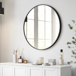 SONGMICS Fali tükör, körtükör, fürdőszobai tükör, átmérő 61 cm, fém keret, nappaliba, hálószobába, fürdőszobába, előszobába, fekete