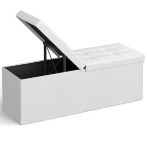 SONGMICS Taburet pliabil cu sezut moale, spatiu de depozitare 120litri, maxim 300kg, 110x38x38cm, alb