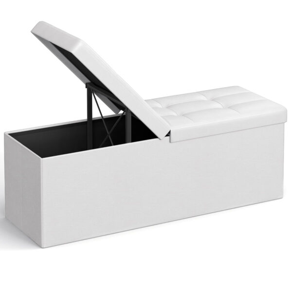 SONGMICS Taburet pliabil cu sezut moale, spatiu de depozitare 120litri, maxim 300kg, 110x38x38cm, alb