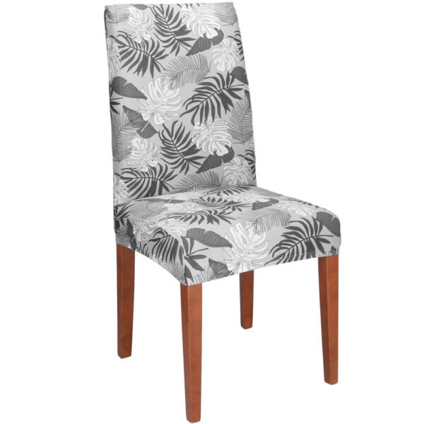 Univerzális székhuzat, univerzális méret, poliészter és spandex, 38x70cm, szürke virágmintával