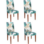Set 4 huse pentru scaun, marime universala, poliester si spandex, 38x70cm, verde cu model floral