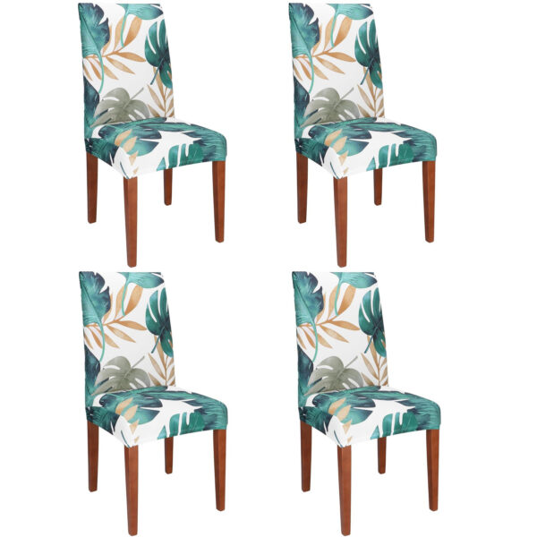 Set 4 huse pentru scaun, marime universala, poliester si spandex, 38x70cm, verde cu model floral