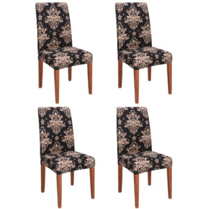Set 4 huse pentru scaun, marime universala, poliester si spandex, 38x70cm, negru, bej