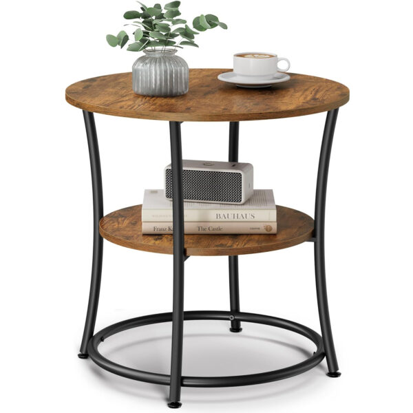 VASAGLE Masuta laterala rotunda, tip noptiera, cu 2 rafturi, cadru de otel, 55x55cm, maro rustic - Image 11