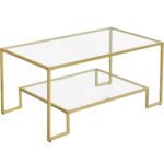 VASAGLE Masuta de cafea cu cadru din otel, suprafata din sticla calita, 100x55x45cm, auriu