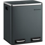 SONGMICS Rozsdamentes acél szemetes, 2 rekeszes szelektív hulladékgyűjtő, belső vödrökkel, 2x15 liter, szürke