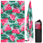 Strandtörölköző gyorsan száradó, hordtáskával, 90x180cm, görögdinnye mintával