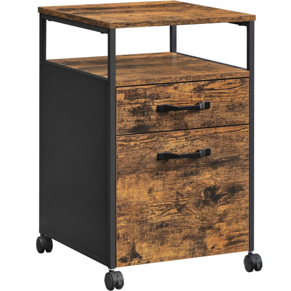 VASAGLE Mobil rollbox szekrény irodába, 2 fiókos, ipari stílusú, 44x42x67cm, rusztikus barna