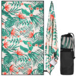 Strandtörölköző gyorsan száradó, hordtáskával, 90x180cm, virágmintás