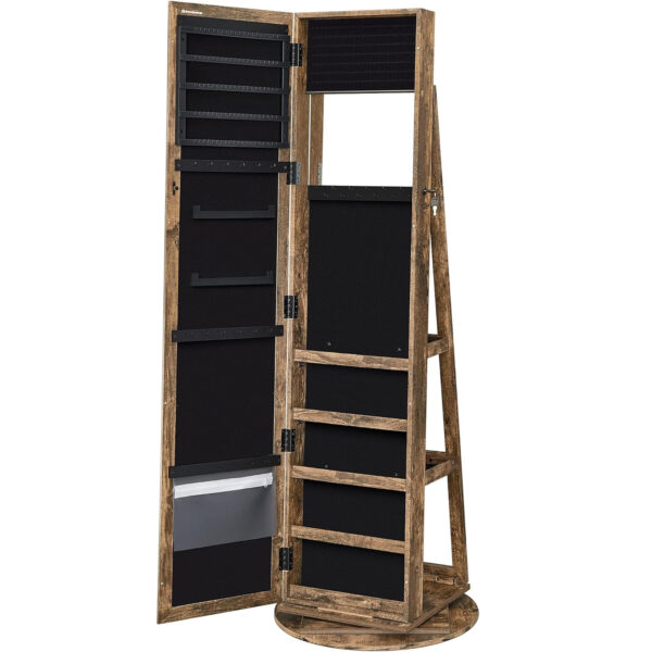 SONGMICS Oglinda de podea cu suport rotativ la 360°, cu spatiu de depozitare, 55x55x161cm, maro rustic - Image 11