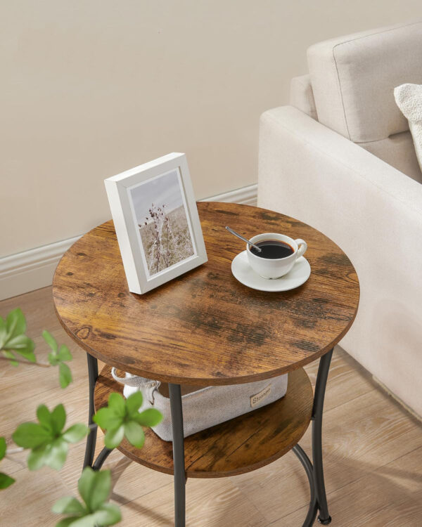 VASAGLE Masuta laterala rotunda, tip noptiera, cu 2 rafturi, cadru de otel, 55x55cm, maro rustic - Image 3