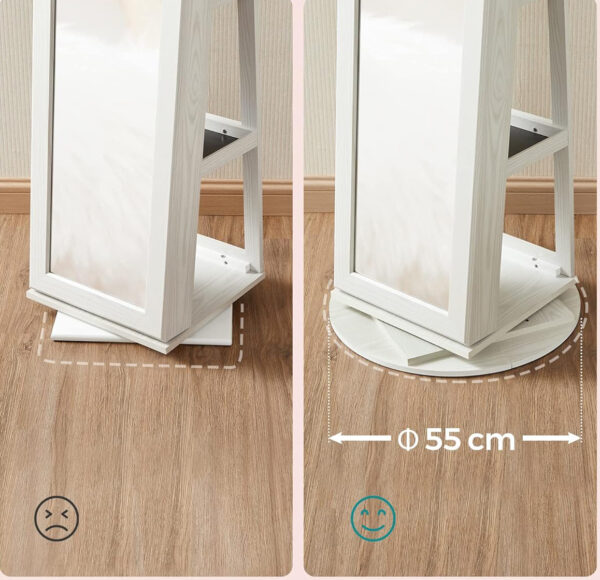 RESIGILAT: SONGMICS Oglinda de podea cu suport rotativ la 360°, cu spatiu de depozitare, 55x55x161cm, alb cenusiu - Image 5