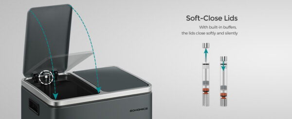 SONGMICS Cos de gunoi din inox cu 2 compartimente colectare selectiva, cu galeti interioare, 2x15litri, gri - Image 2