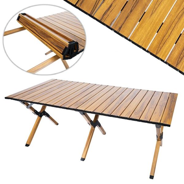 Kempingasztal gyors összecsukható rendszerrel, ultrakönnyű alumínium kerettel, 118x60x45cm, barna - Image 2