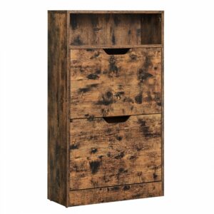 VASAGLE Cipős szekrény 2 kihajtható ajtóval, állítható és kivehető elválasztóval, 8-12 párnak, 24x60x102cm, rusztikus barna
