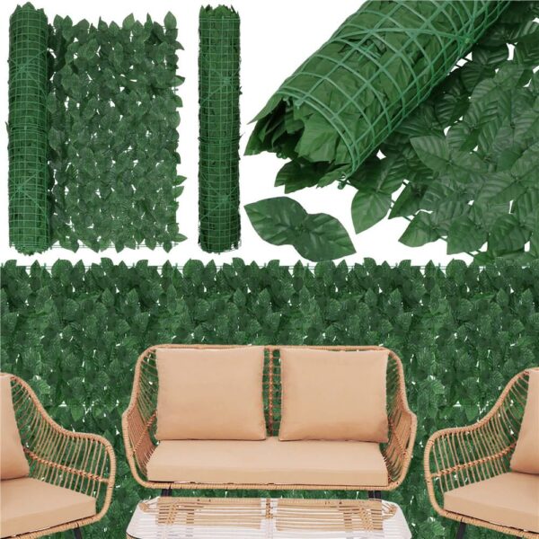 Panou paravan cu frunze artificiale pentru gard sau balcon, 100x300cm, verde inchis - Image 2