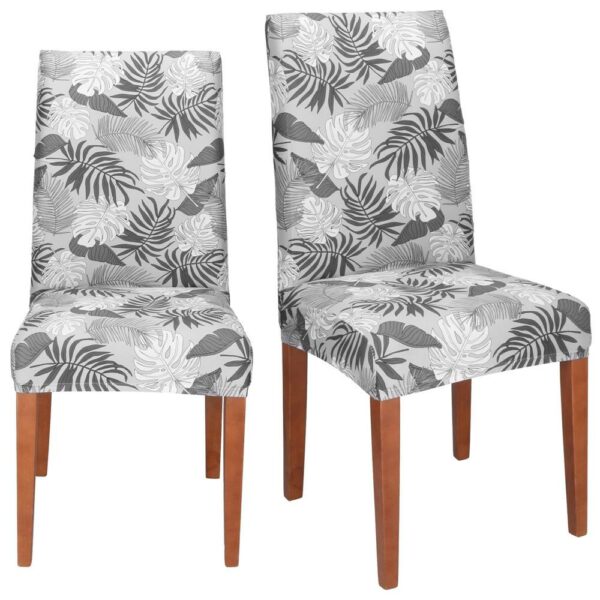 Set 4 huse universale pentru scaun, marime universala, poliester si spandex, 38x70cm, gri cu model floral - Image 2