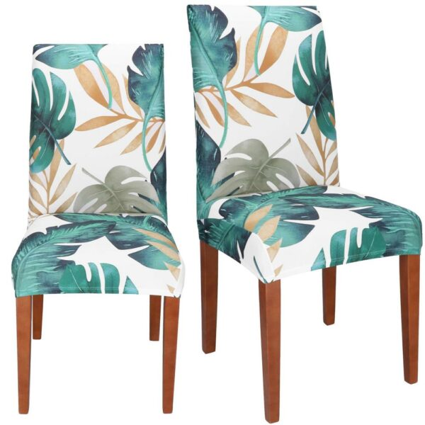 Set 4 huse pentru scaun, marime universala, poliester si spandex, 38x70cm, verde cu model floral - Image 2