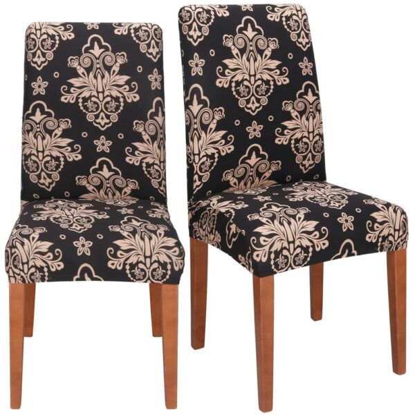 Set 4 huse pentru scaun, marime universala, poliester si spandex, 38x70cm, negru, bej - Image 2