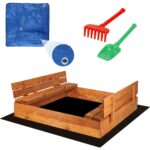 Fa homokozó, 2 paddal, 120x120cm