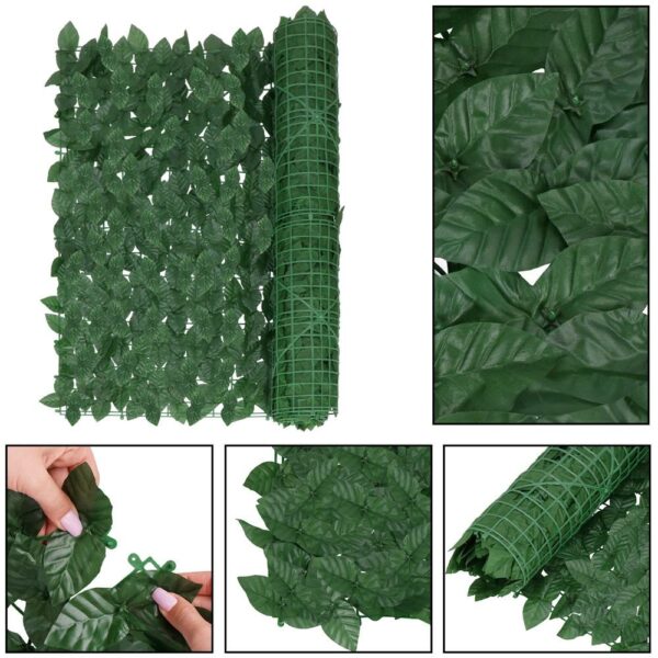 Panou paravan cu frunze artificiale pentru gard sau balcon, 100x300cm, verde inchis - Image 10